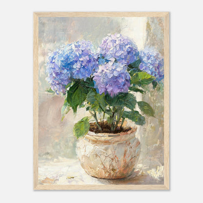 Blue Hydrangeas in Rustic Pot Impressionist Art Print