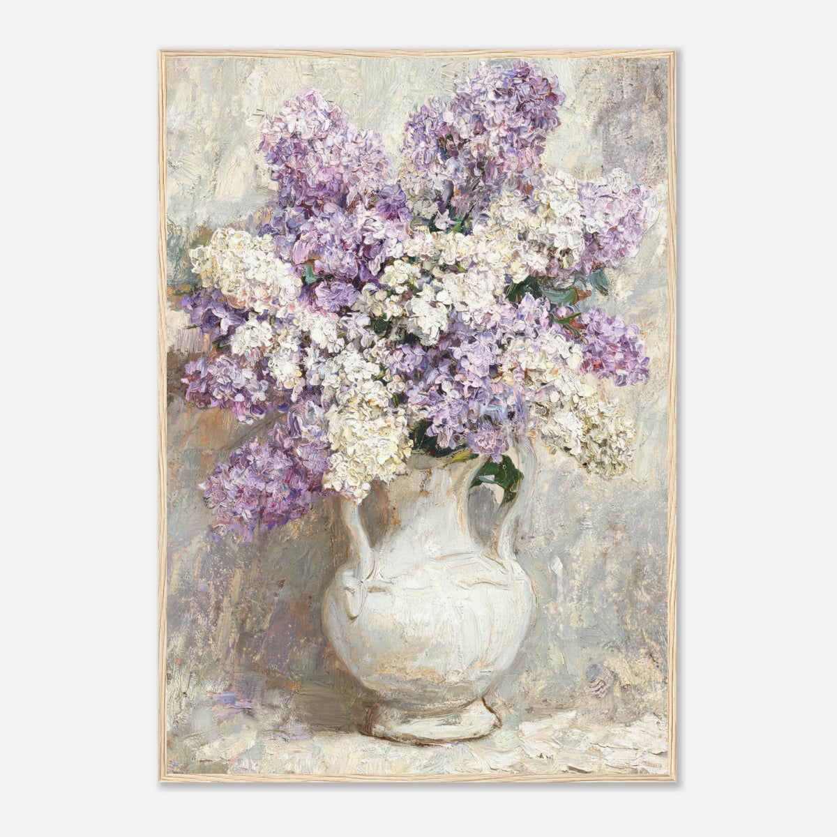 Lilac Blossoms in White Ceramic Vase Impressionist Art Print