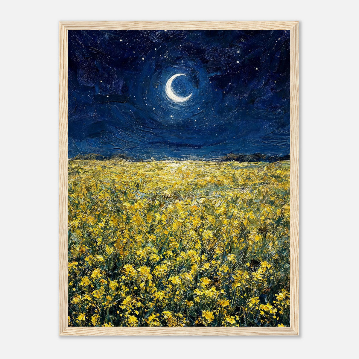 Moonlit Golden Wildflower Field Impressionist Art Print