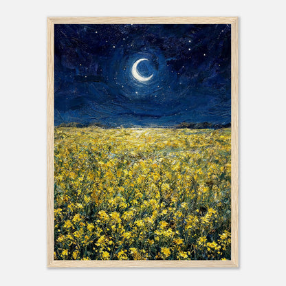 Moonlit Golden Wildflower Field Impressionist Art Print