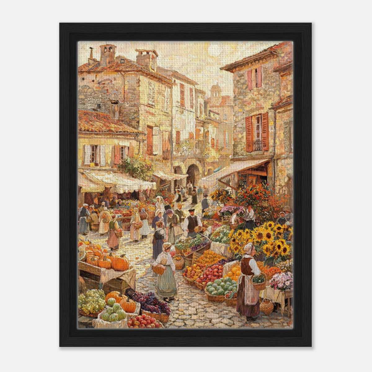 Autumn European Village Market Impressionist Art Print