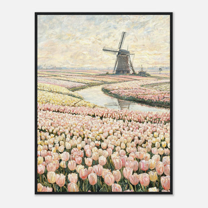 Dutch Tulip Fields & Windmill Impressionist Art Print