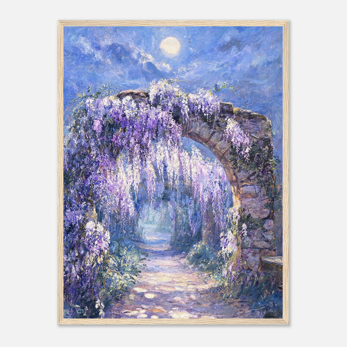 Moonlit Wisteria Stone Arch Impressionist Art Print