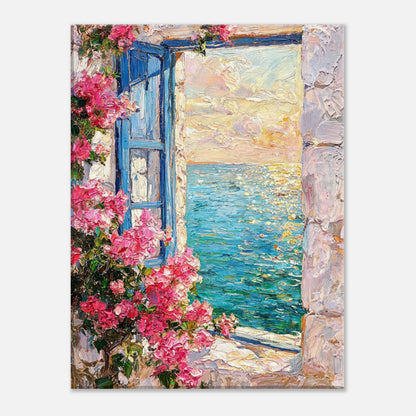 Mediterranean Sea Window Bougainvillea Impressionist Art Print