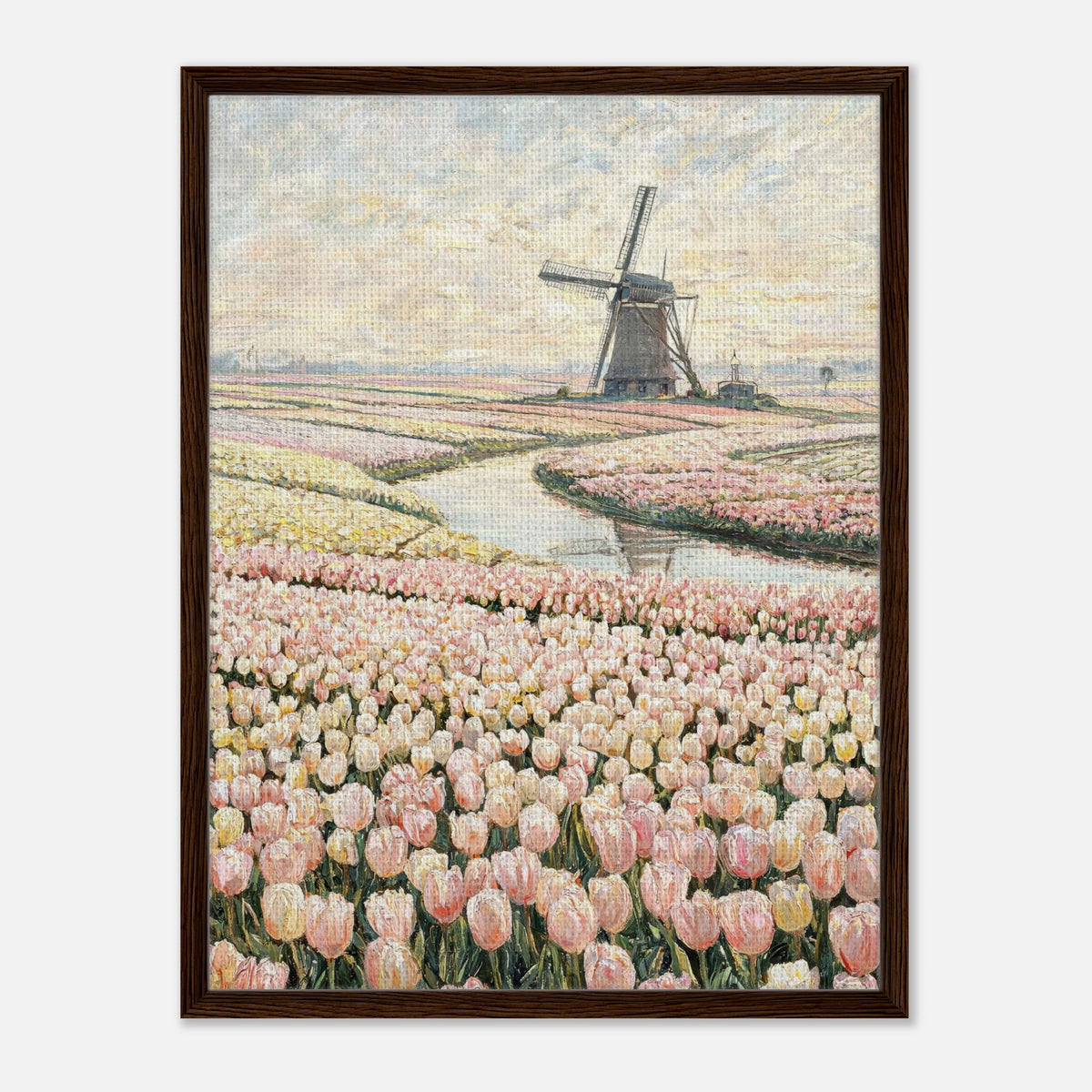 Dutch Tulip Fields & Windmill Impressionist Art Print