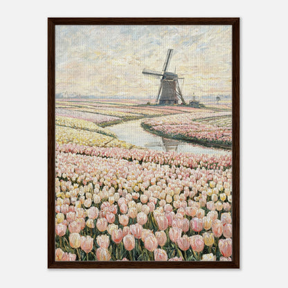 Dutch Tulip Fields & Windmill Impressionist Art Print