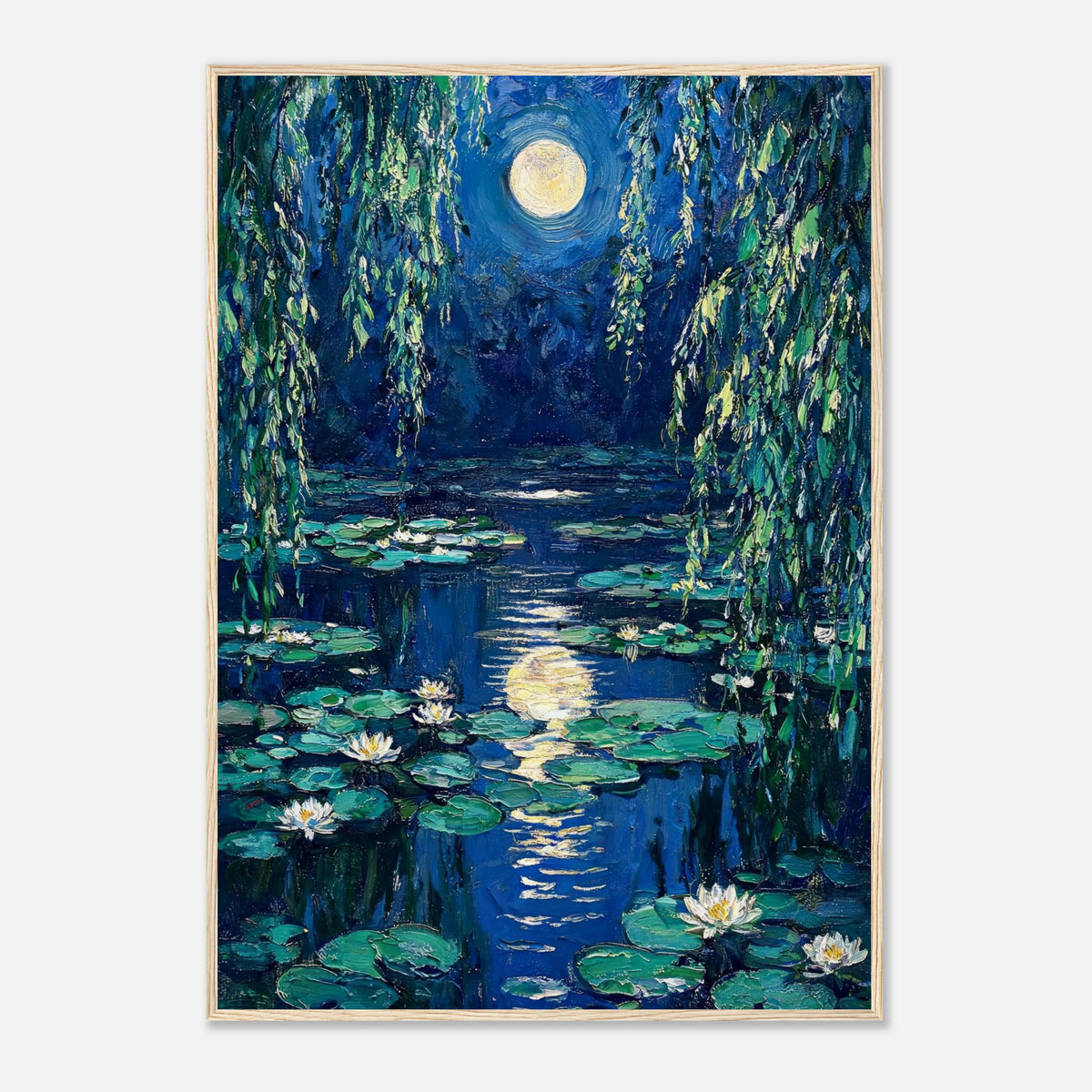 Moonlit Water Lilies Pond Impressionist Art Print