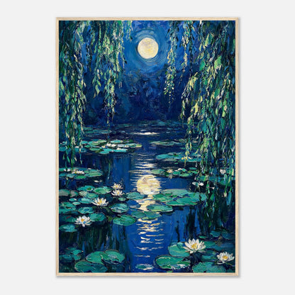 Moonlit Water Lilies Pond Impressionist Art Print
