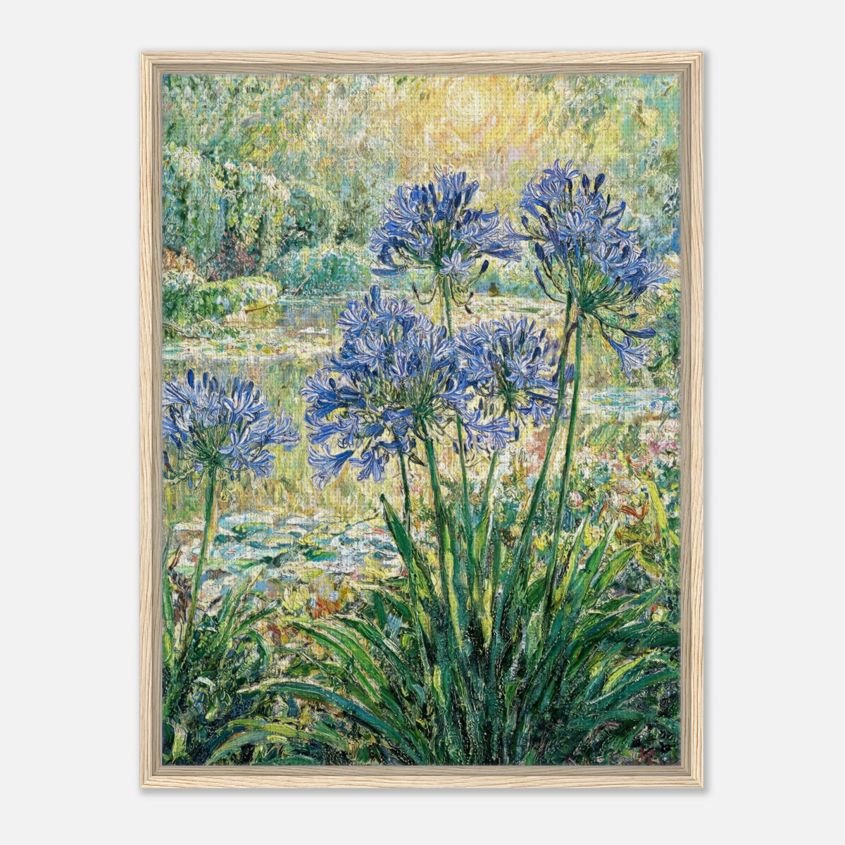 Blue Agapanthus & Sunlit Garden Impressionist Art Print