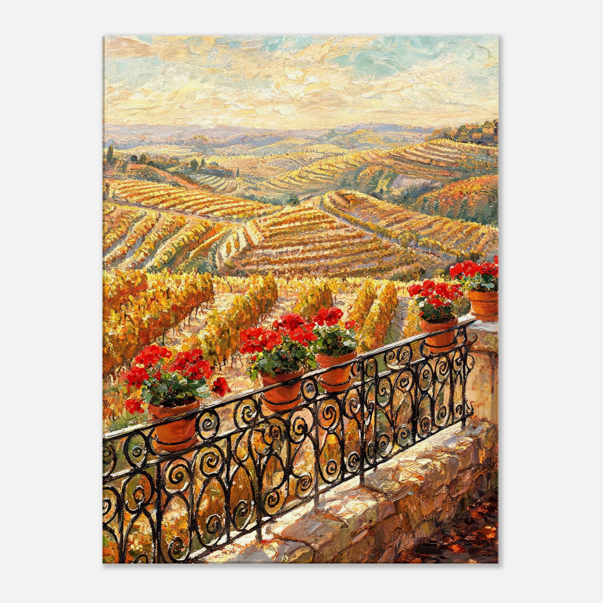 Tuscan Terrace Autumn Vineyard View Impressionist Art Print