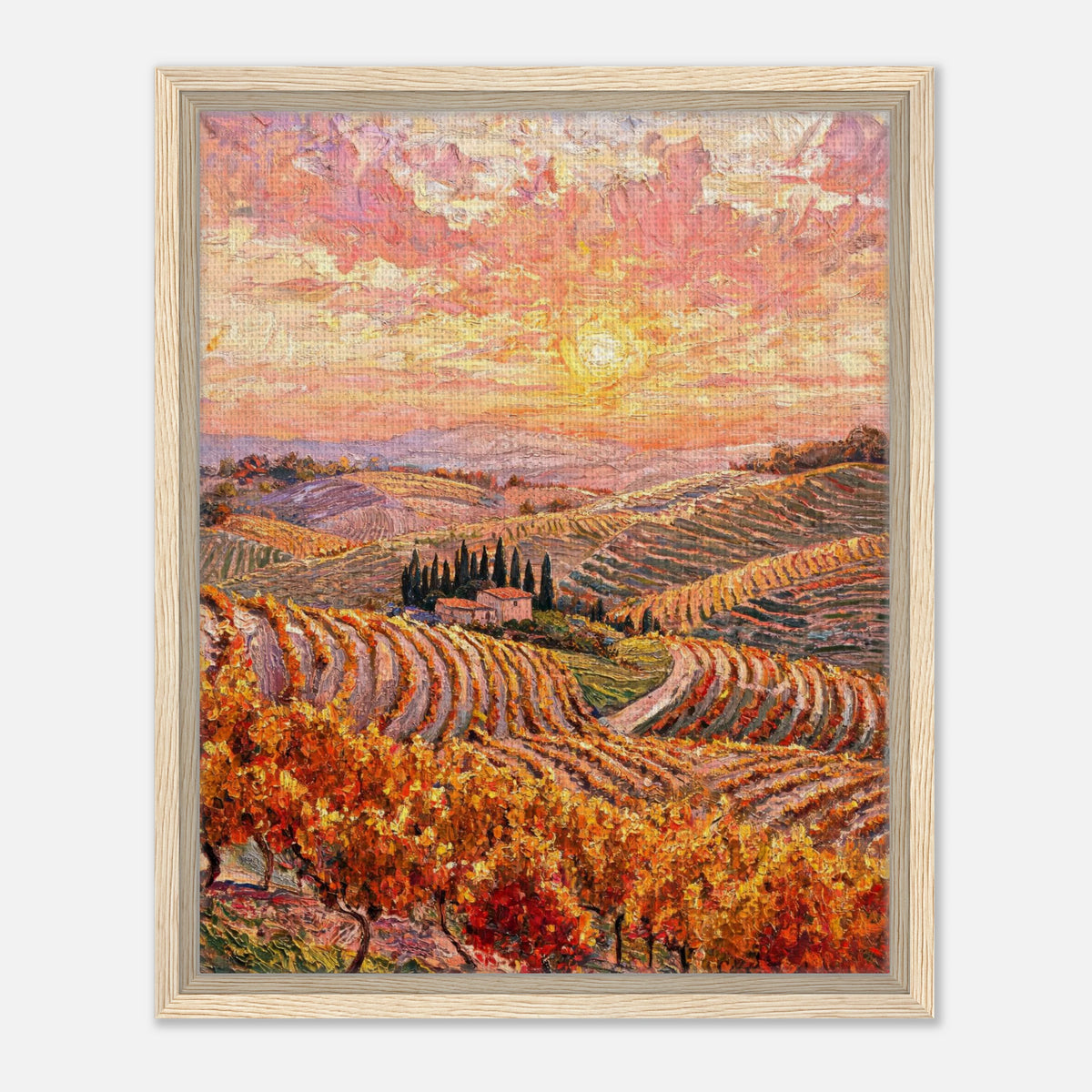 Tuscan Hills Autumn Sunset Vineyard Impressionist Art Print