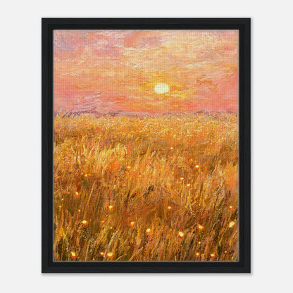 Golden Wheat Field at Sunset Impressionist Art Print