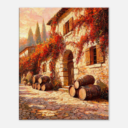Autumn European Winery Wine Barrels Impressionist Art Print