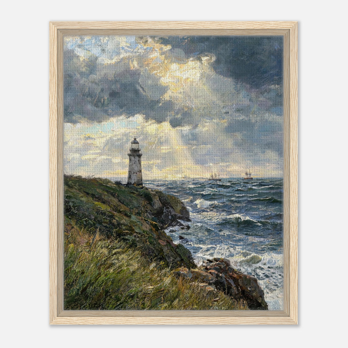 Coastal Lighthouse at Stormy Sunset Impressionist Art Print