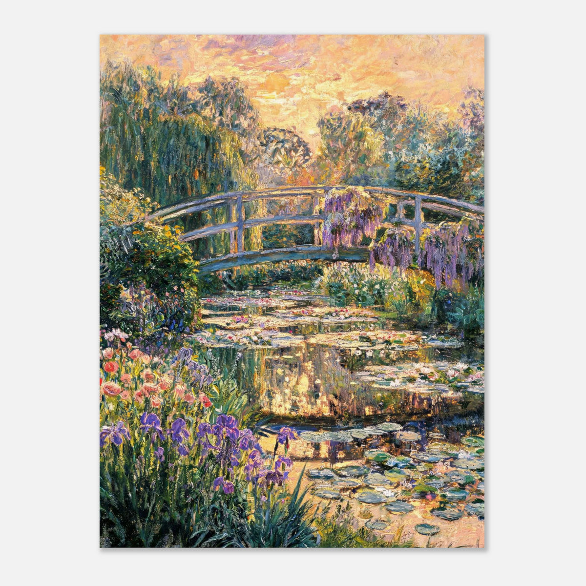 Golden Sunset Japanese Bridge Impressionist Art Print