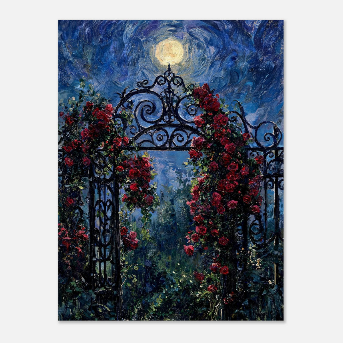 Moonlit Rose Arch Garden Impressionist Art Print