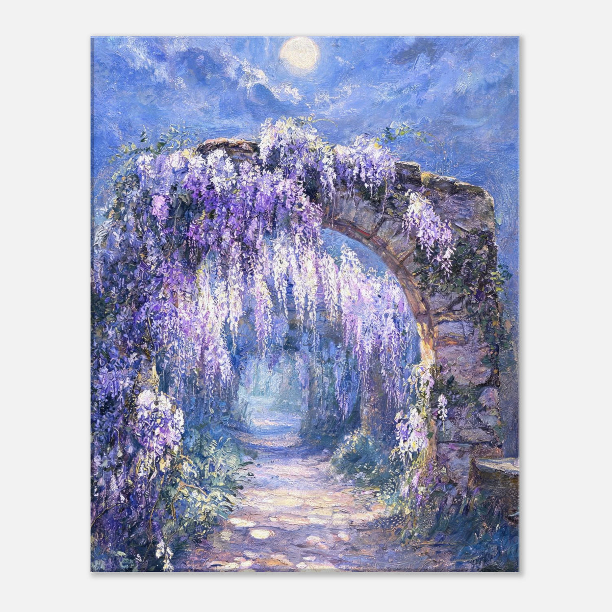 Moonlit Wisteria Stone Arch Impressionist Art Print