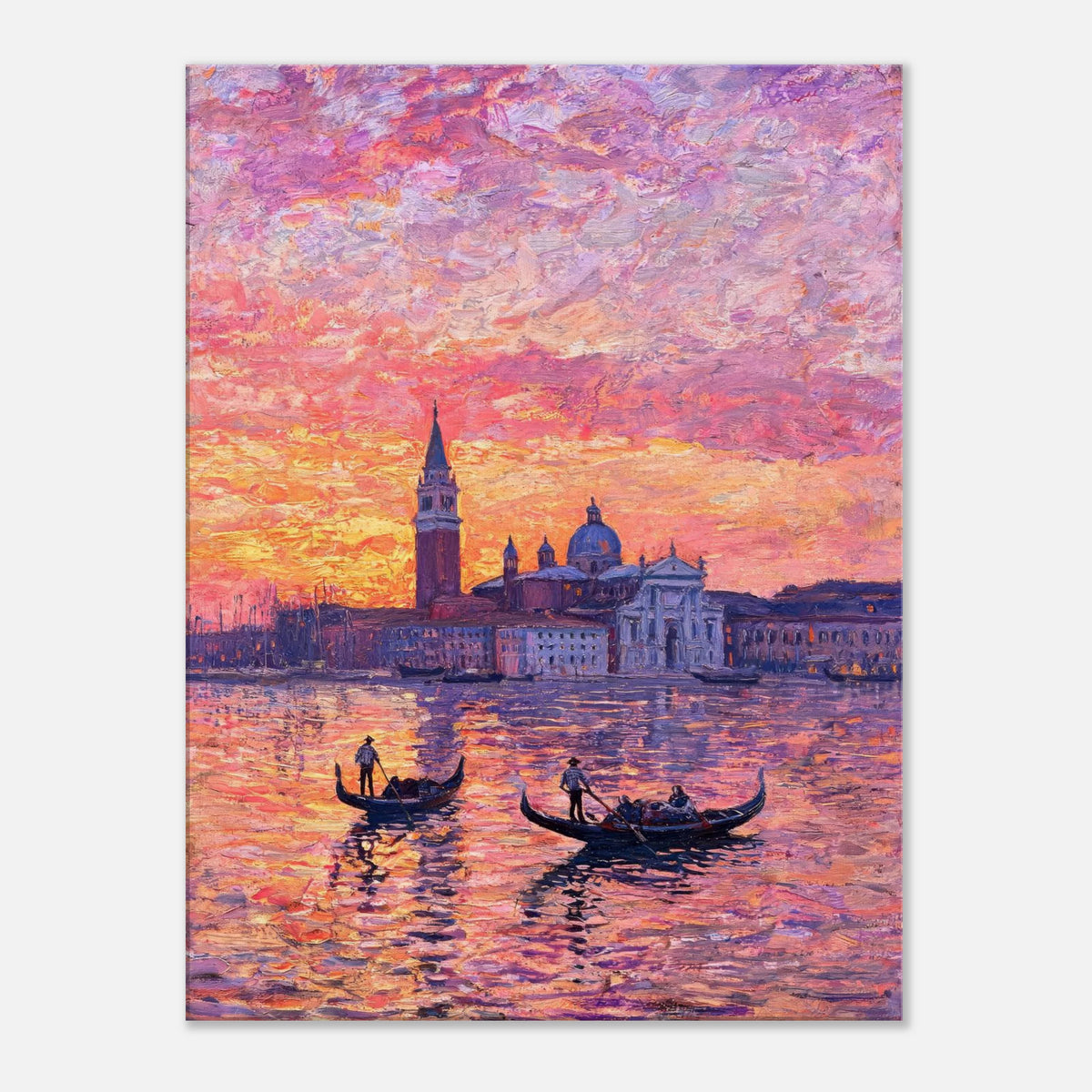 Venetian Gondolas at Sunset Impressionist Art Print