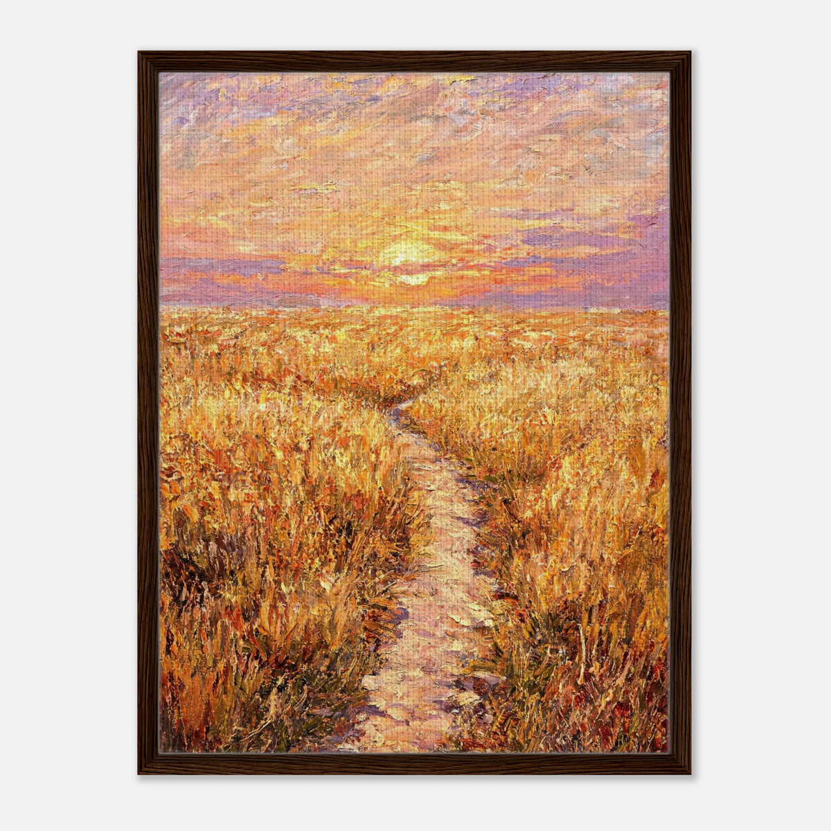 Golden Meadow at Sunset Impressionist Art Print