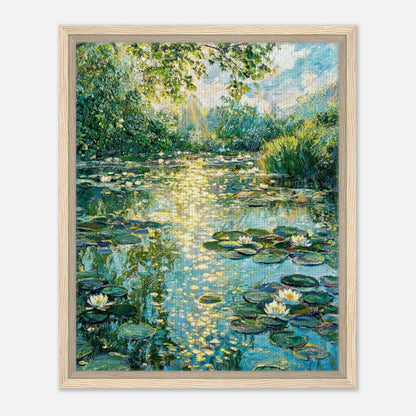 Sunlit Water Lilies & Shimmering Pond Impressionist Art Print