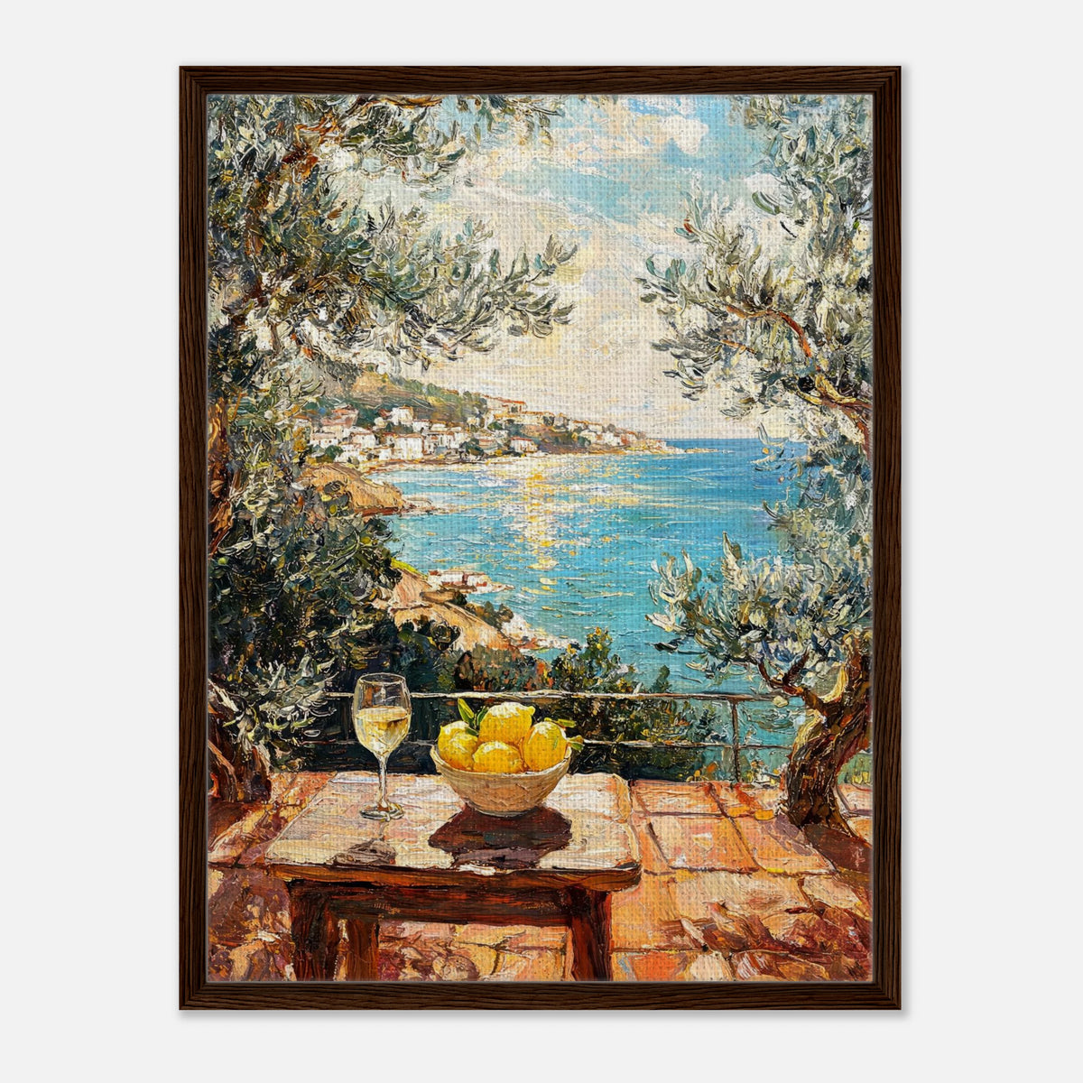 Mediterranean Terrace Lemons Sea View Impressionist Art Print