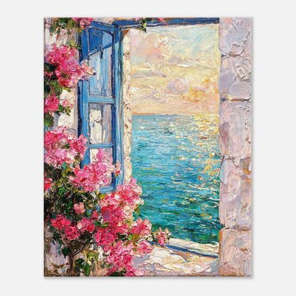 Mediterranean Sea Window Bougainvillea Impressionist Art Print