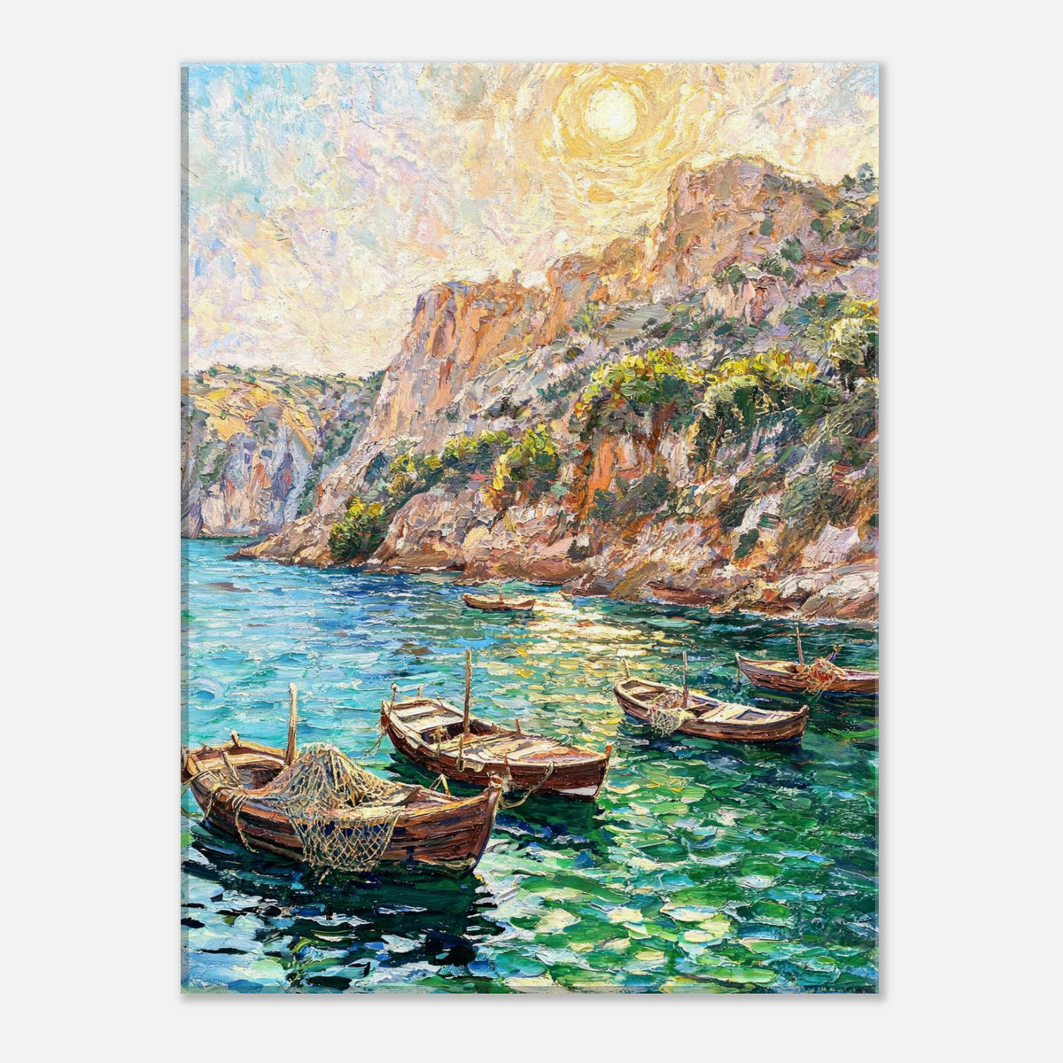 Mediterranean Coastal Cove Fishing Boats Impressionist Art Print