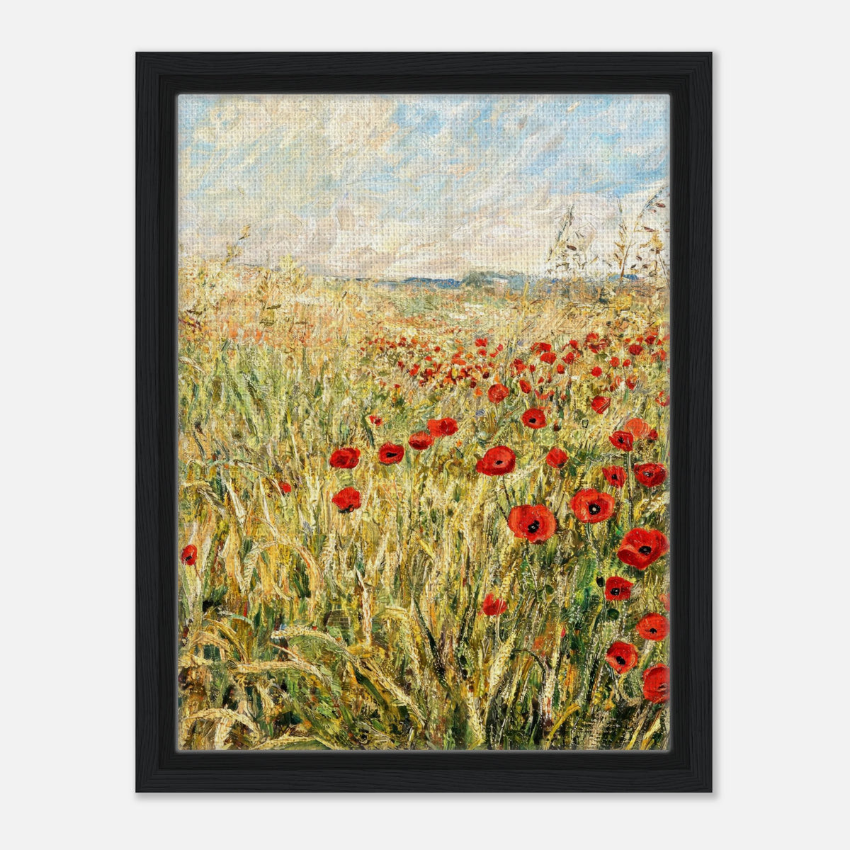 Golden Meadow & Red Poppies Impressionist Art Print