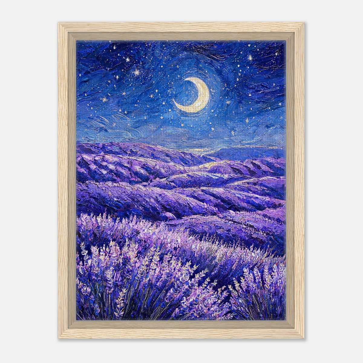 Moonlit Lavender Field at Night Impressionist Art Print