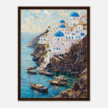 Santorini Cliffside Village & Boats Impressionist Art Print