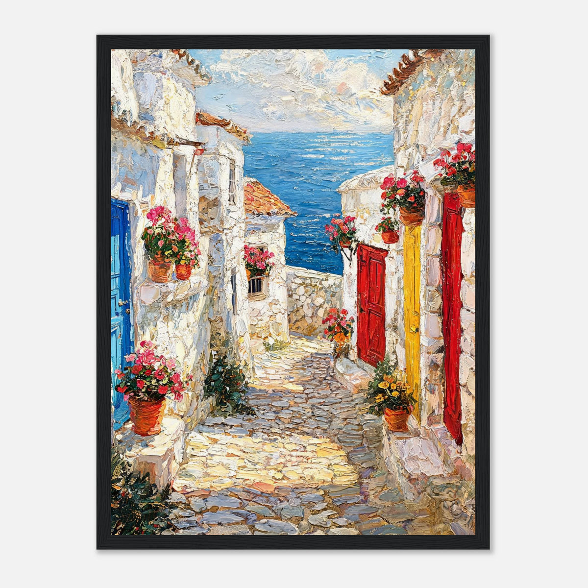 Mediterranean Coastal Village Alley Sea View Impressionist Art Print