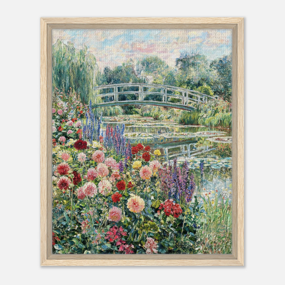 Blooming Summer Garden & Japanese Bridge Impressionist Art Print