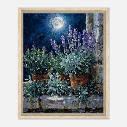 Moonlit Potted Lavender by Stone Window Impressionist Art Print