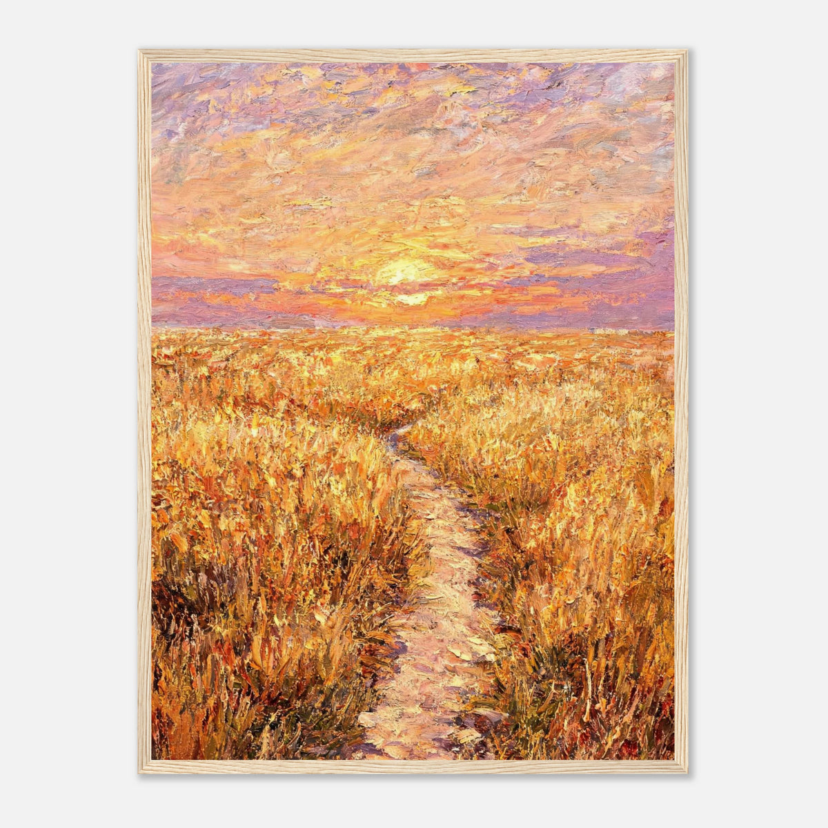 Golden Meadow at Sunset Impressionist Art Print