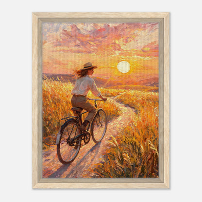 Cycling Through Golden Fields at Sunset Impressionist Art Print