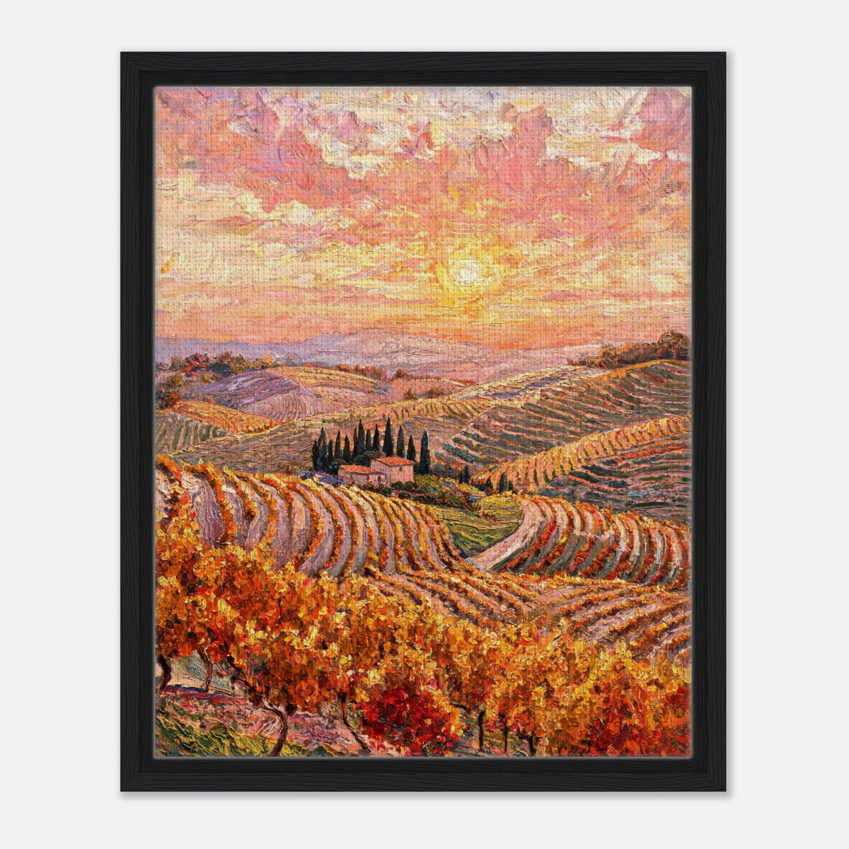 Tuscan Hills Autumn Sunset Vineyard Impressionist Art Print