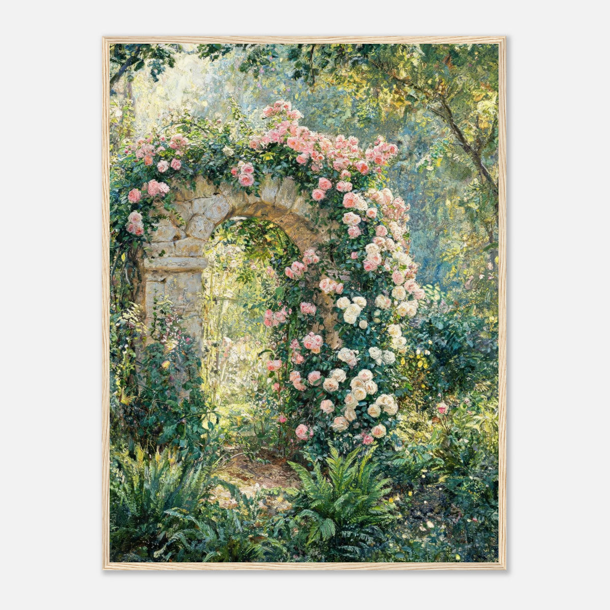Rose-Covered Stone Arch & Sunlit Garden Impressionist Art Print