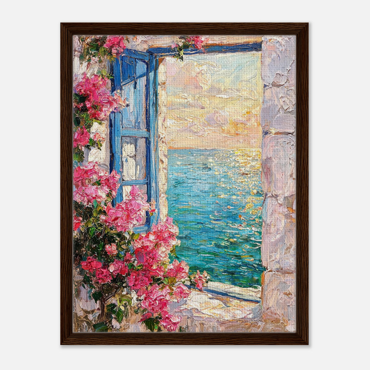 Mediterranean Sea Window Bougainvillea Impressionist Art Print