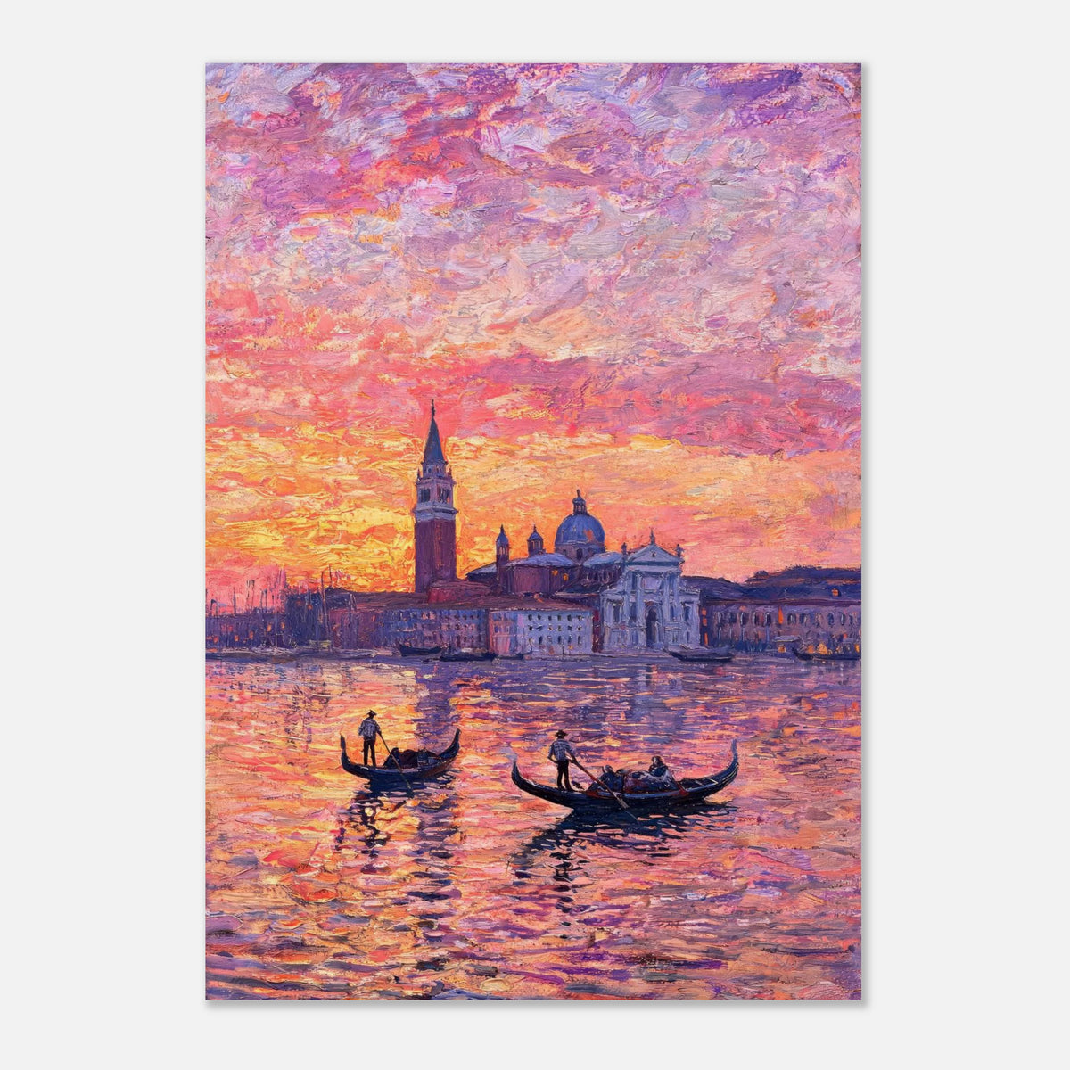 Venetian Gondolas at Sunset Impressionist Art Print