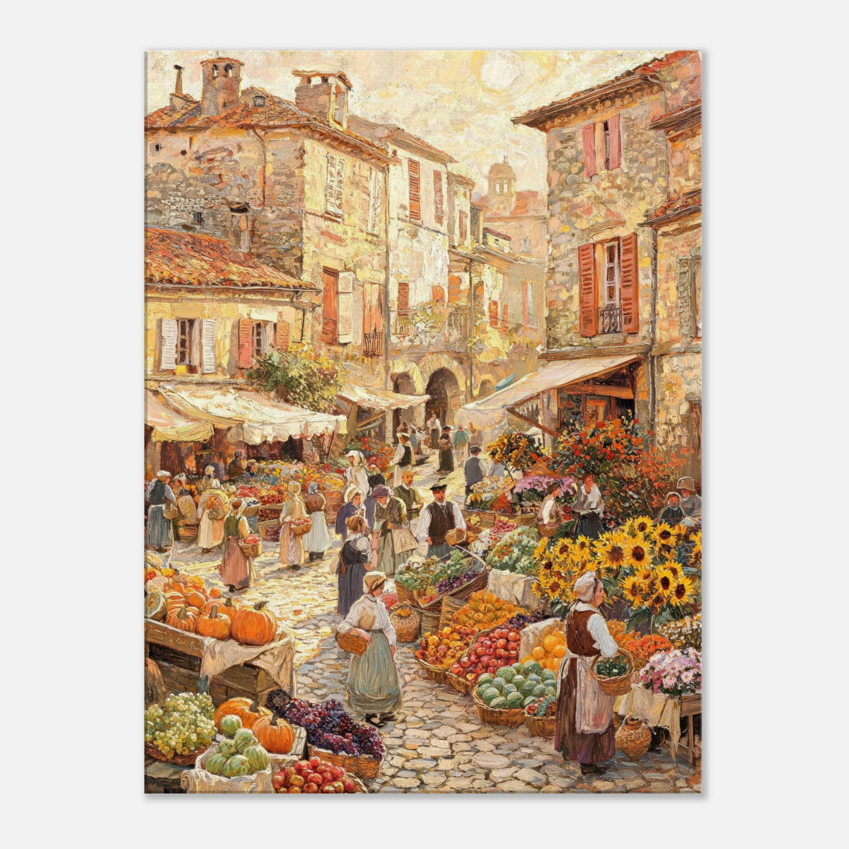 Autumn European Village Market Impressionist Art Print