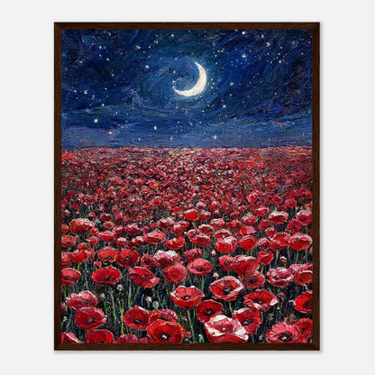 Moonlit Red Poppy Field Impressionist Art Print