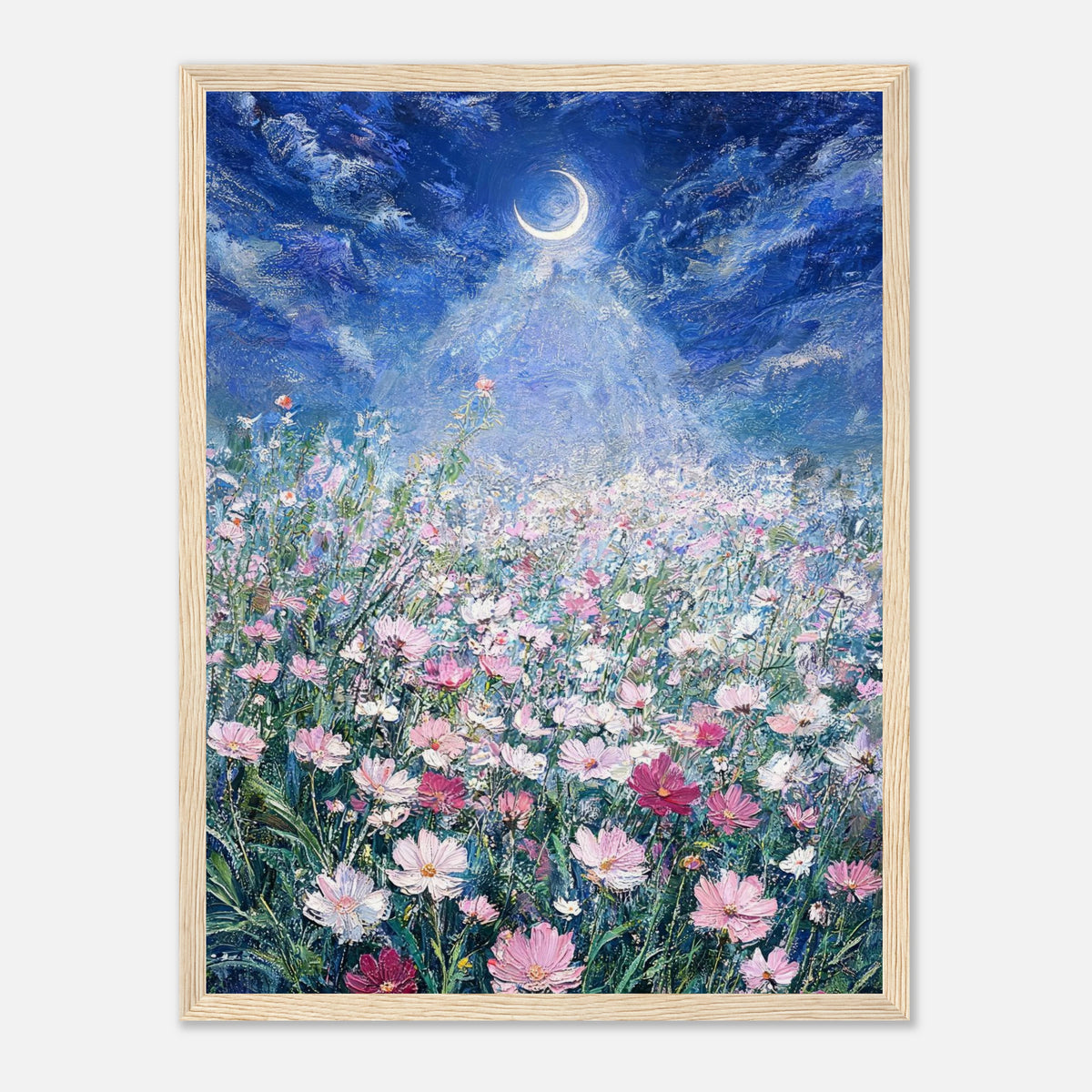 Moonlit Wild Cosmos Field Impressionist Art Print