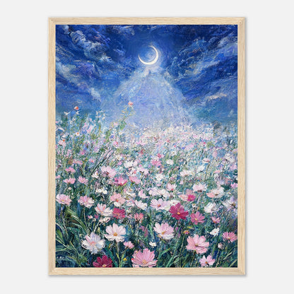 Moonlit Wild Cosmos Field Impressionist Art Print