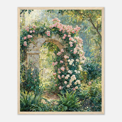 Rose-Covered Stone Arch & Sunlit Garden Impressionist Art Print