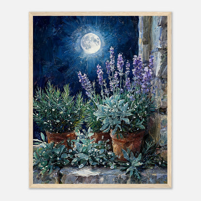 Moonlit Potted Lavender by Stone Window Impressionist Art Print