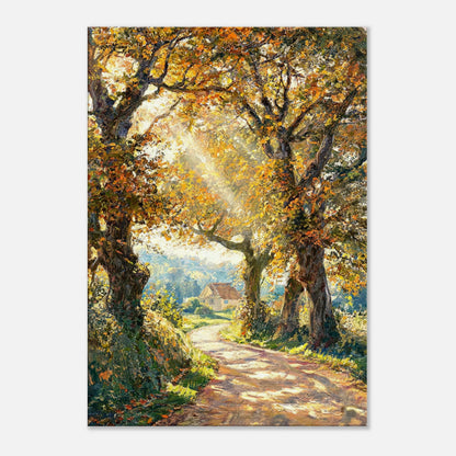 Sunlit Autumn Forest Path Impressionist Art Print