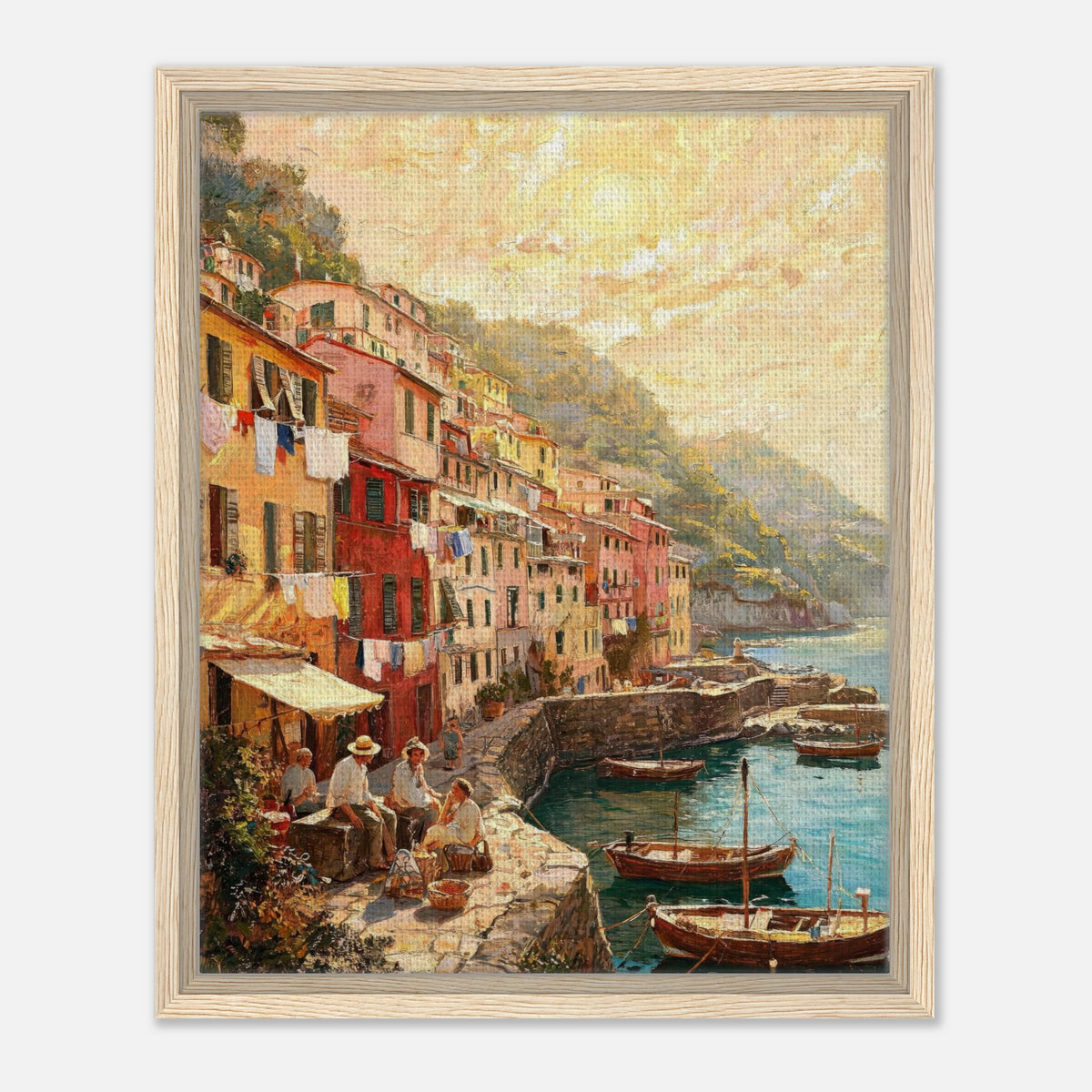 Sunlit Mediterranean Coastal Village Impressionist Art Print