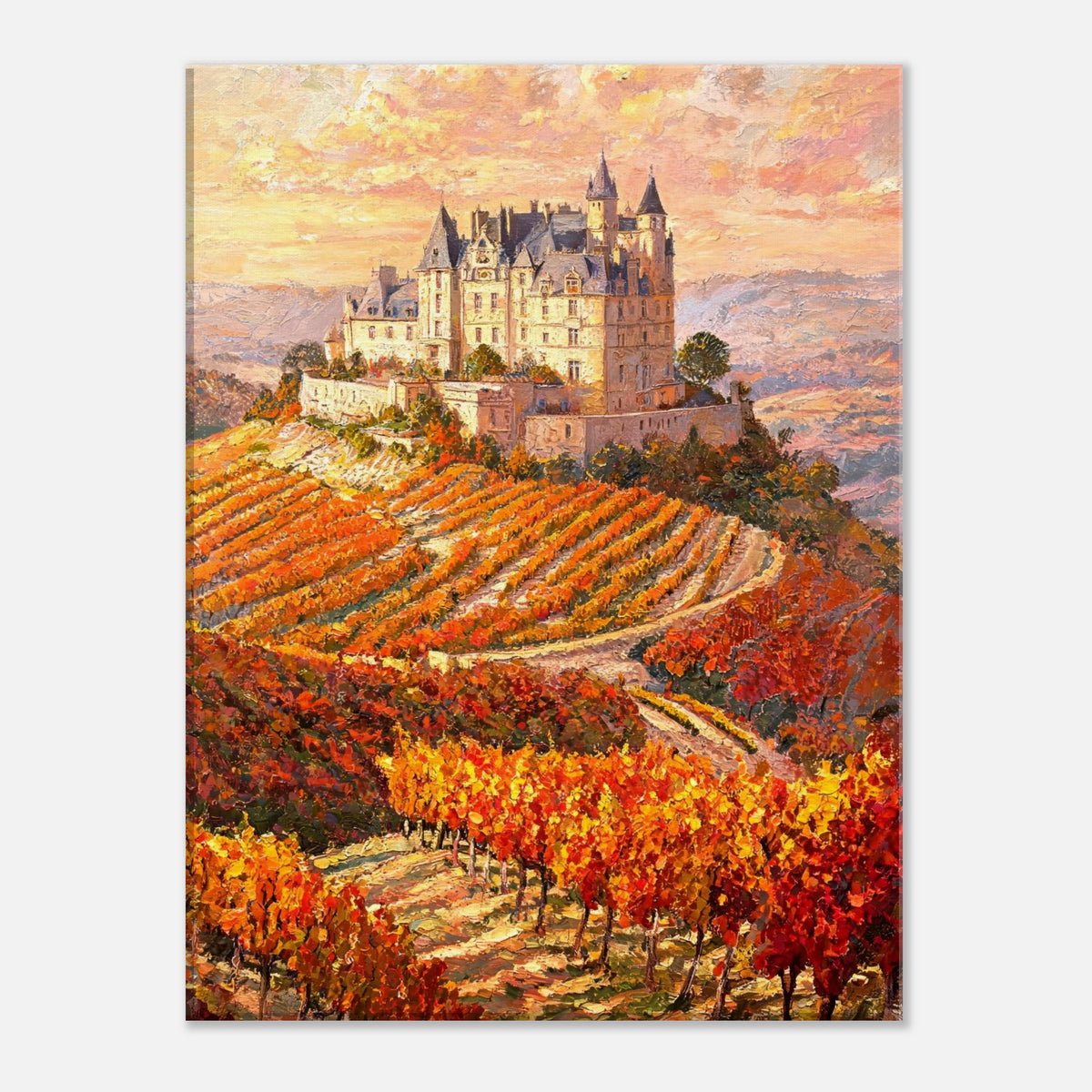 Autumn French Castle Vineyard Impressionist Art Print