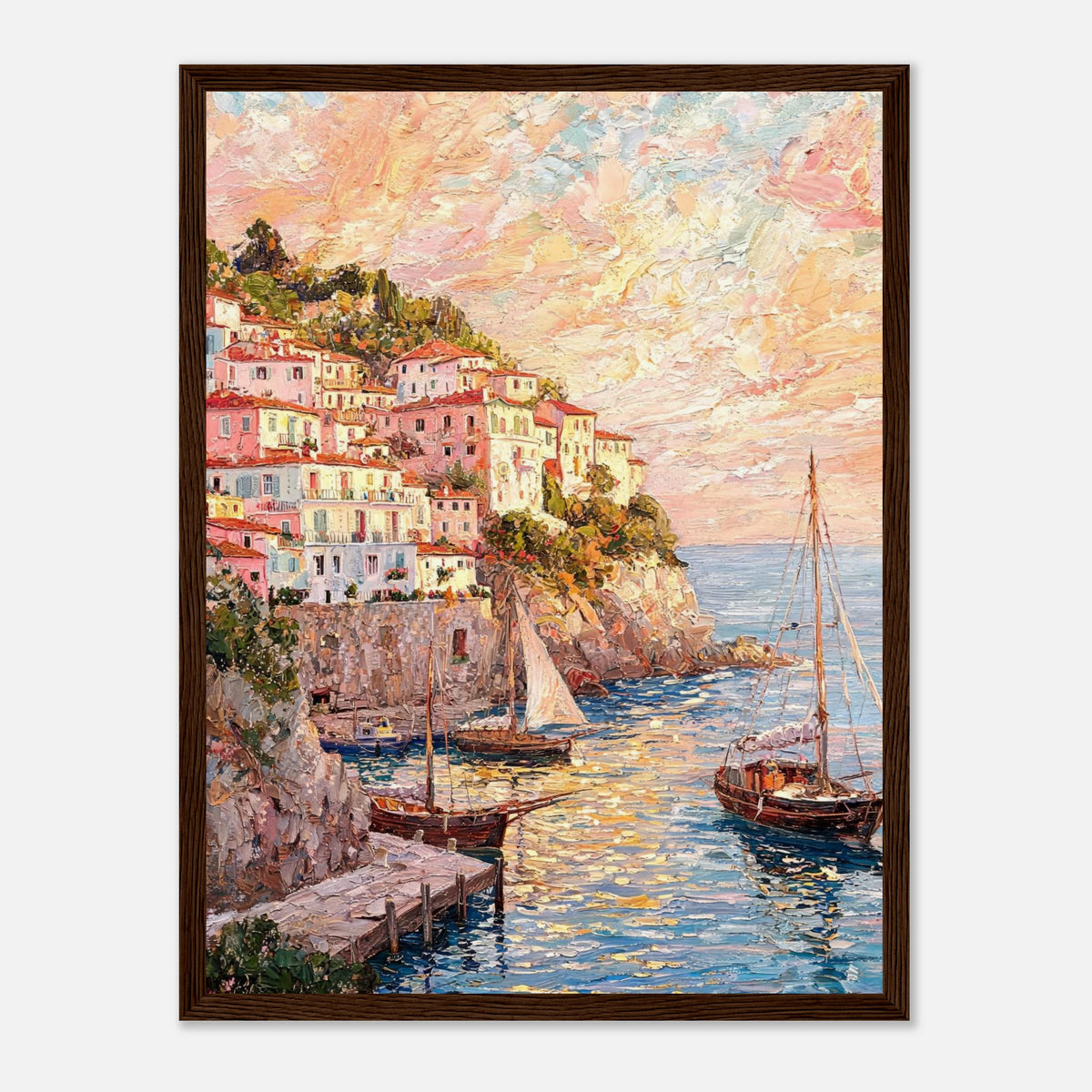 Amalfi Coast Sunset Village Impressionist Art Print