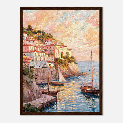 Amalfi Coast Sunset Village Impressionist Art Print